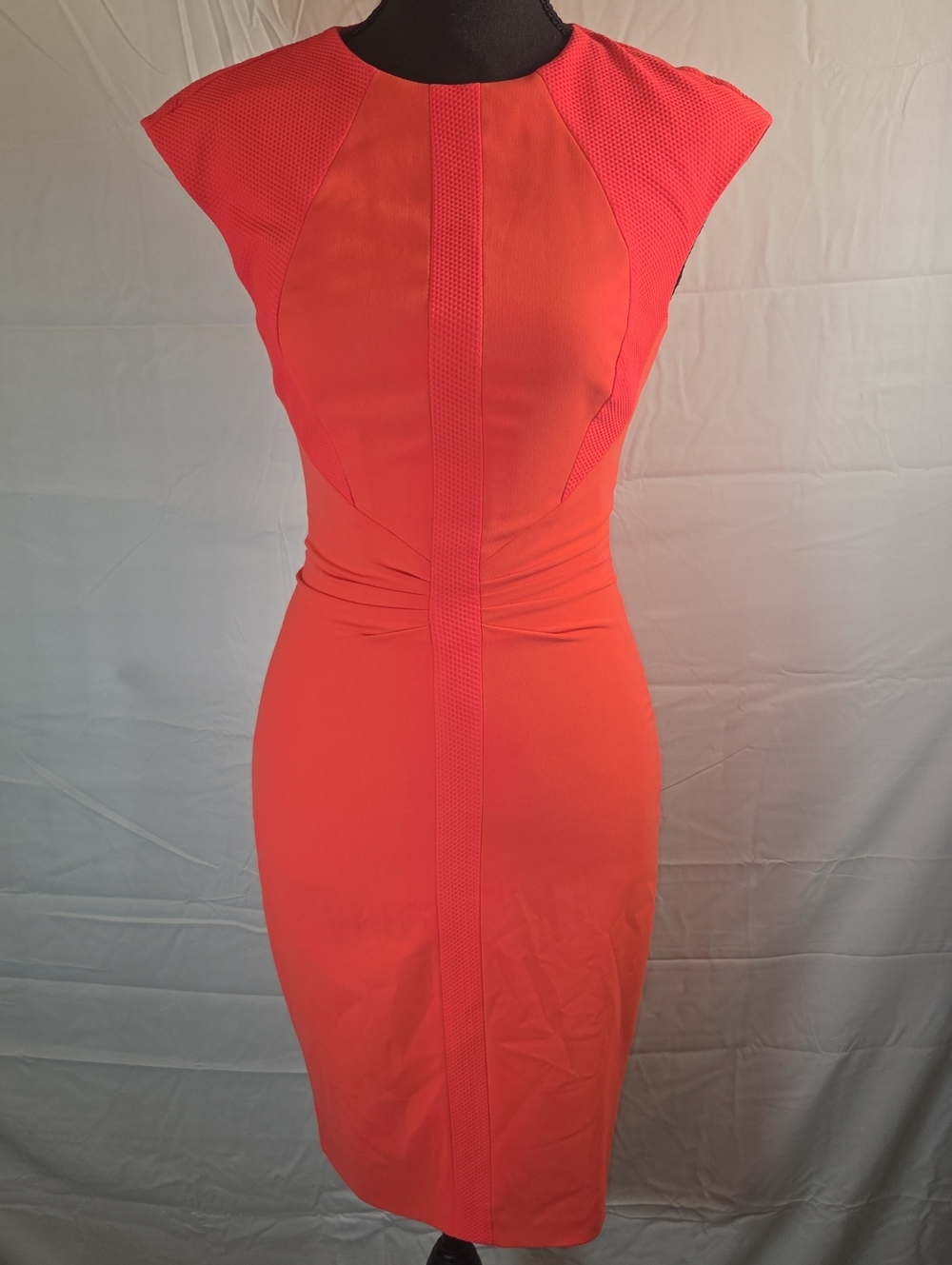 Ted Baker London Coral Pink Sheath Dress Textured Panel Cap Sleeve Sz 0 (0262)